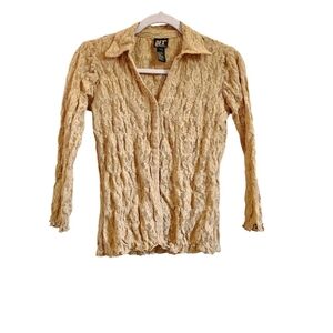 Lace ruched long sleeve fitted top shirt Y2k vintage size Small sheer stretchy